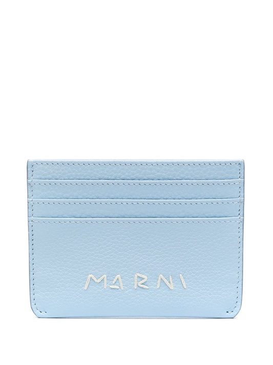 Blue Logo-embroidered Leather Card Holder
