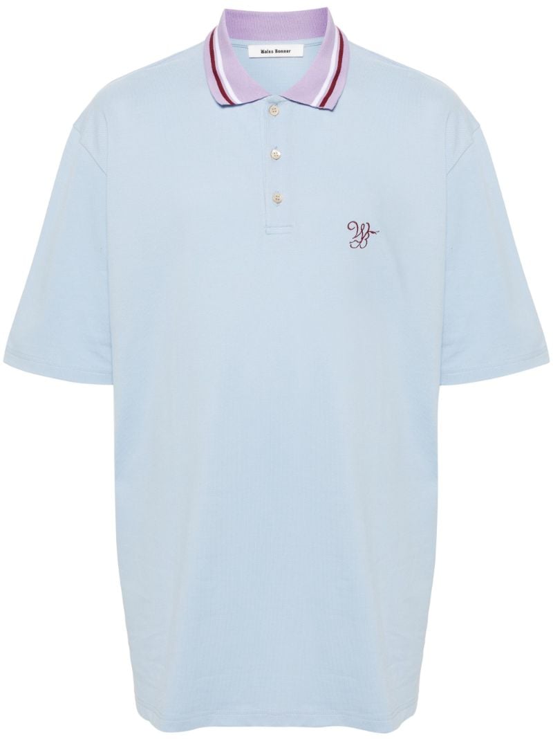 Blue Monogram-embroidered Polo Shirt