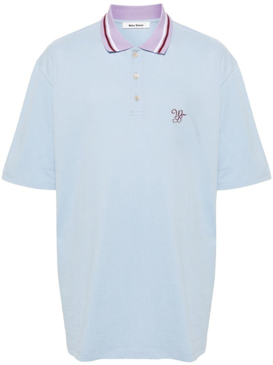 Blue Monogram-embroidered Polo Shirt