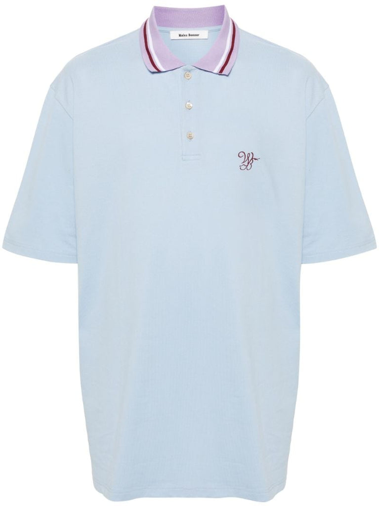 Blue Monogram-embroidered Polo Shirt
