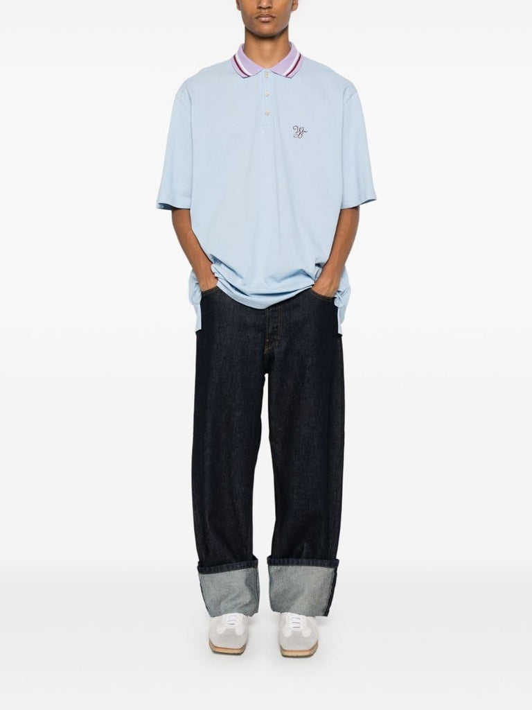 Blue Monogram-embroidered Polo Shirt