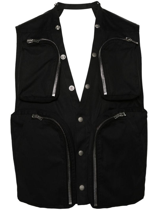 Black Press-stud Cut-out Vest