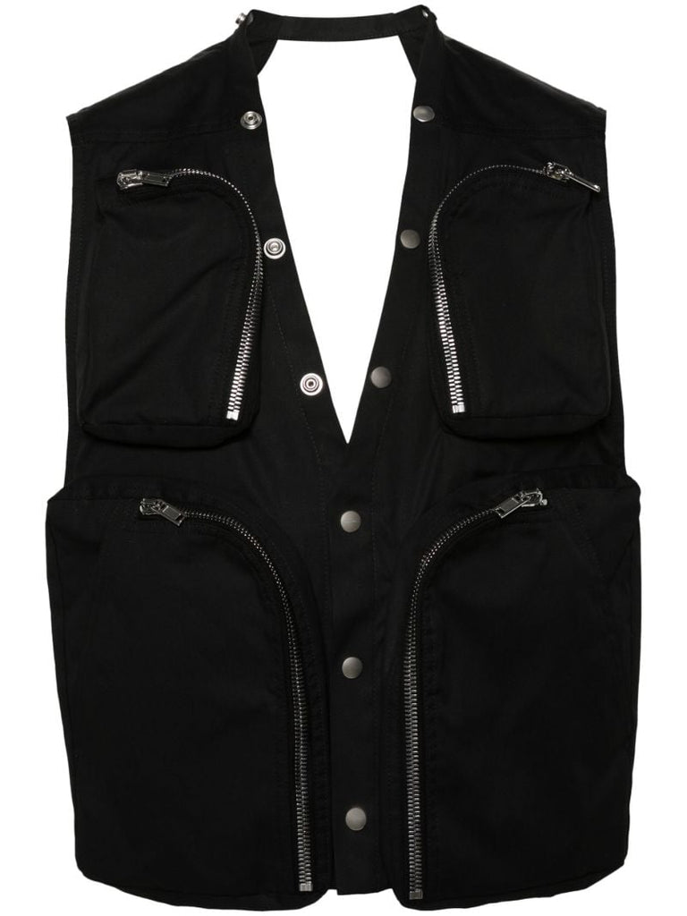 Black Press-stud Cut-out Vest