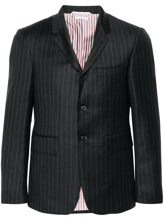 Grey Pinstriped Wool Blazer