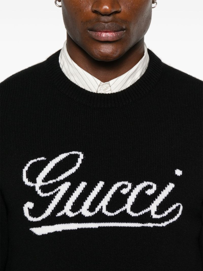 Black Wool Intarsia-logo Sweater