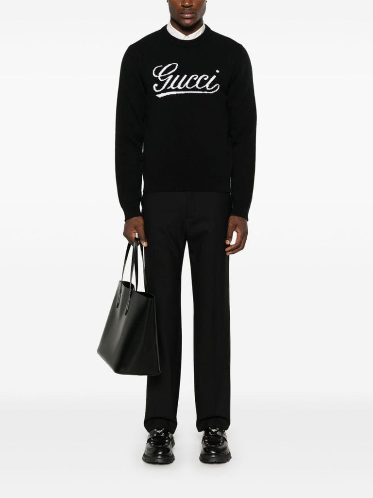 Black Wool Intarsia-logo Sweater
