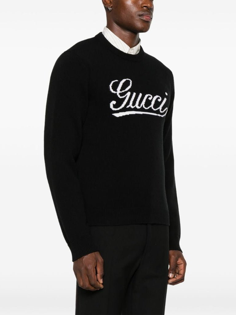 Black Wool Intarsia-logo Sweater