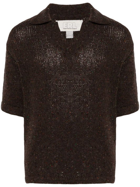 Brown Pointelle-knit Top