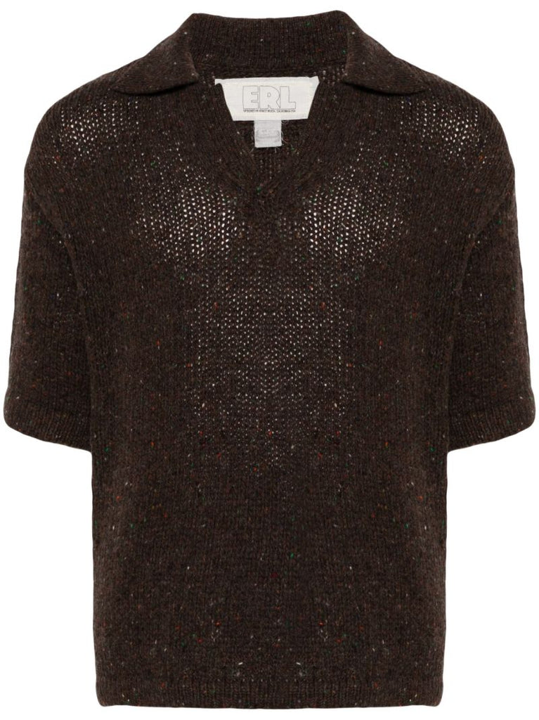 Brown Pointelle-knit Top