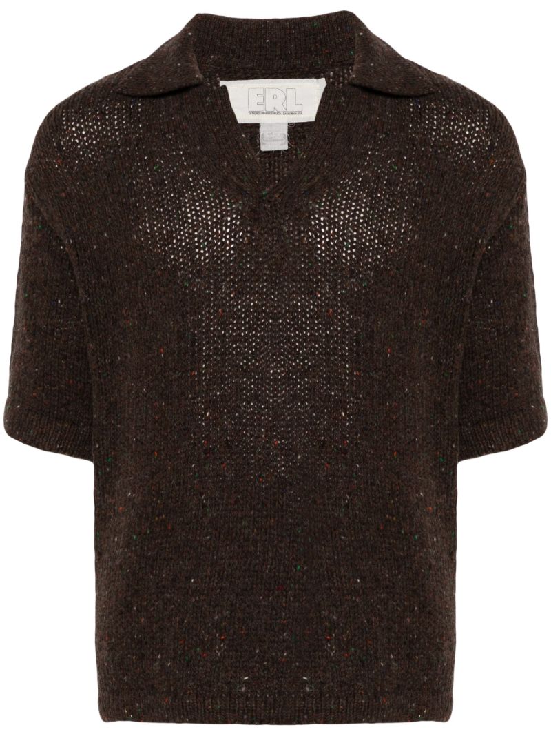 Brown Pointelle-knit Top