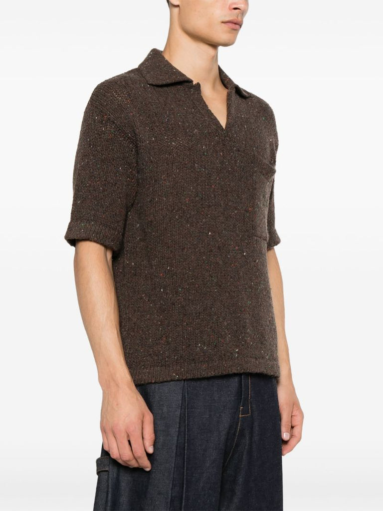Brown Pointelle-knit Top