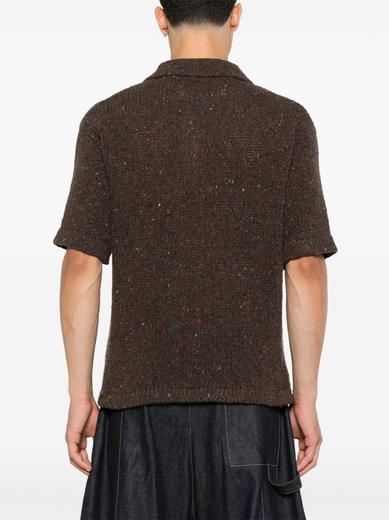 Brown Pointelle-knit Top