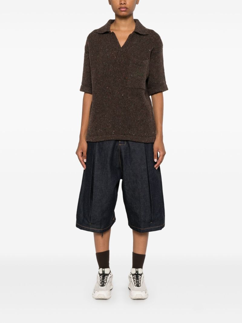 Brown Pointelle-knit Top