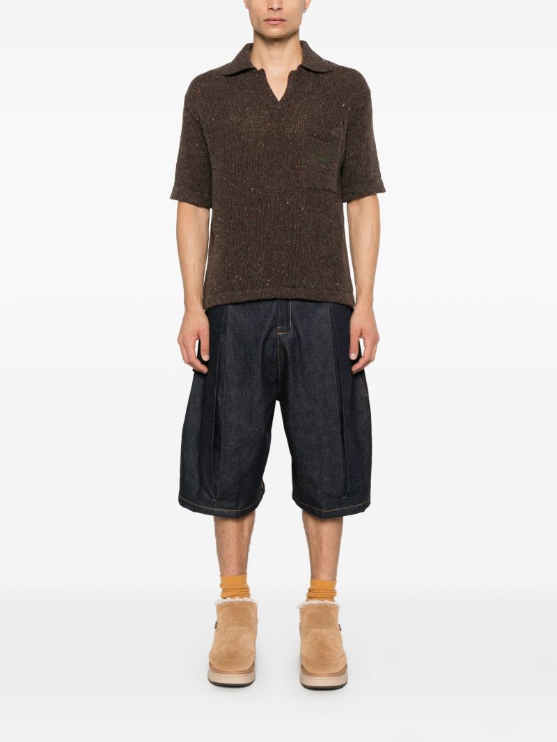 Brown Pointelle-knit Top