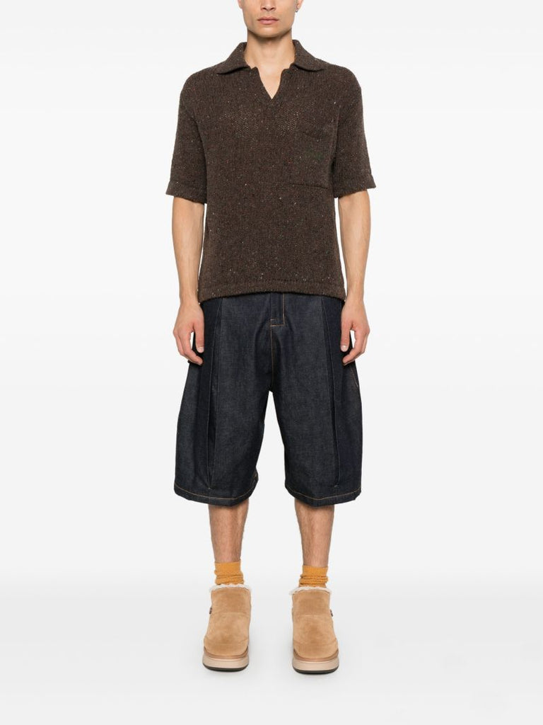 Brown Pointelle-knit Top
