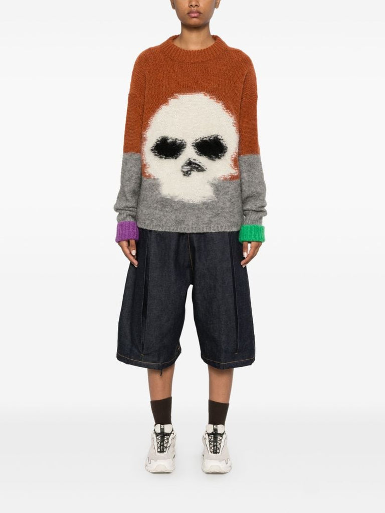 Brown Intarsia-skull Sweater
