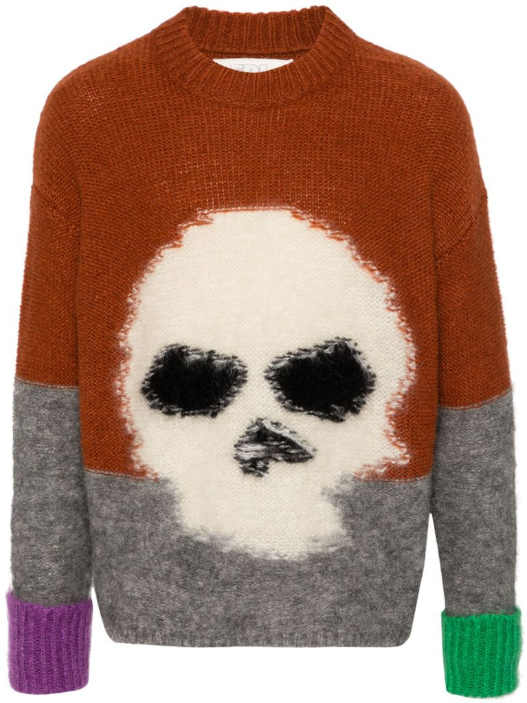 Brown Intarsia-skull Sweater
