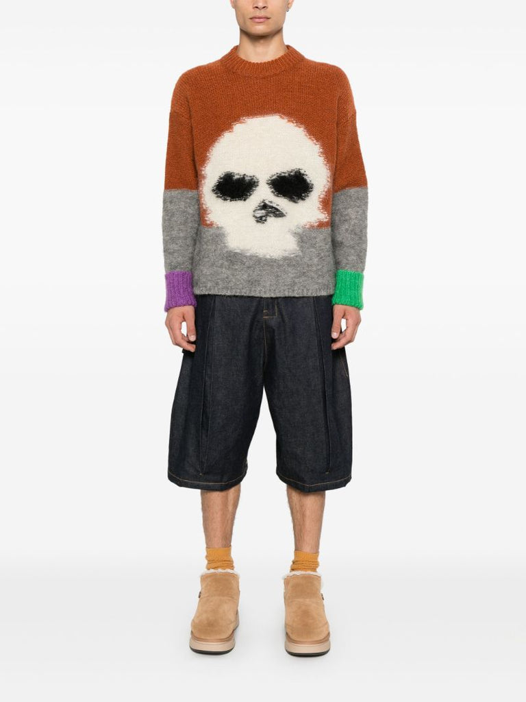 Brown Intarsia-skull Sweater
