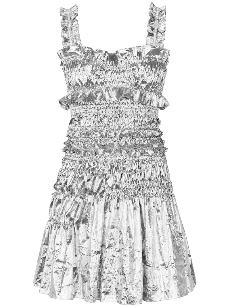 Silver-tone Oona Smocked Mini Dress