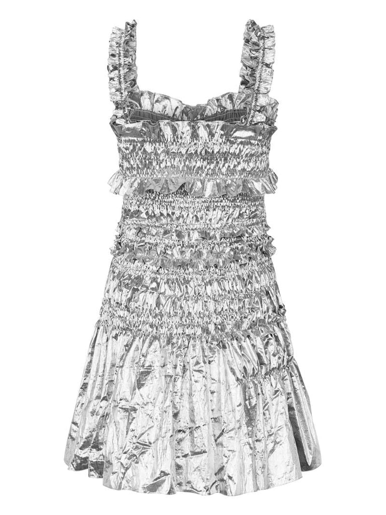 Silver-tone Oona Smocked Mini Dress