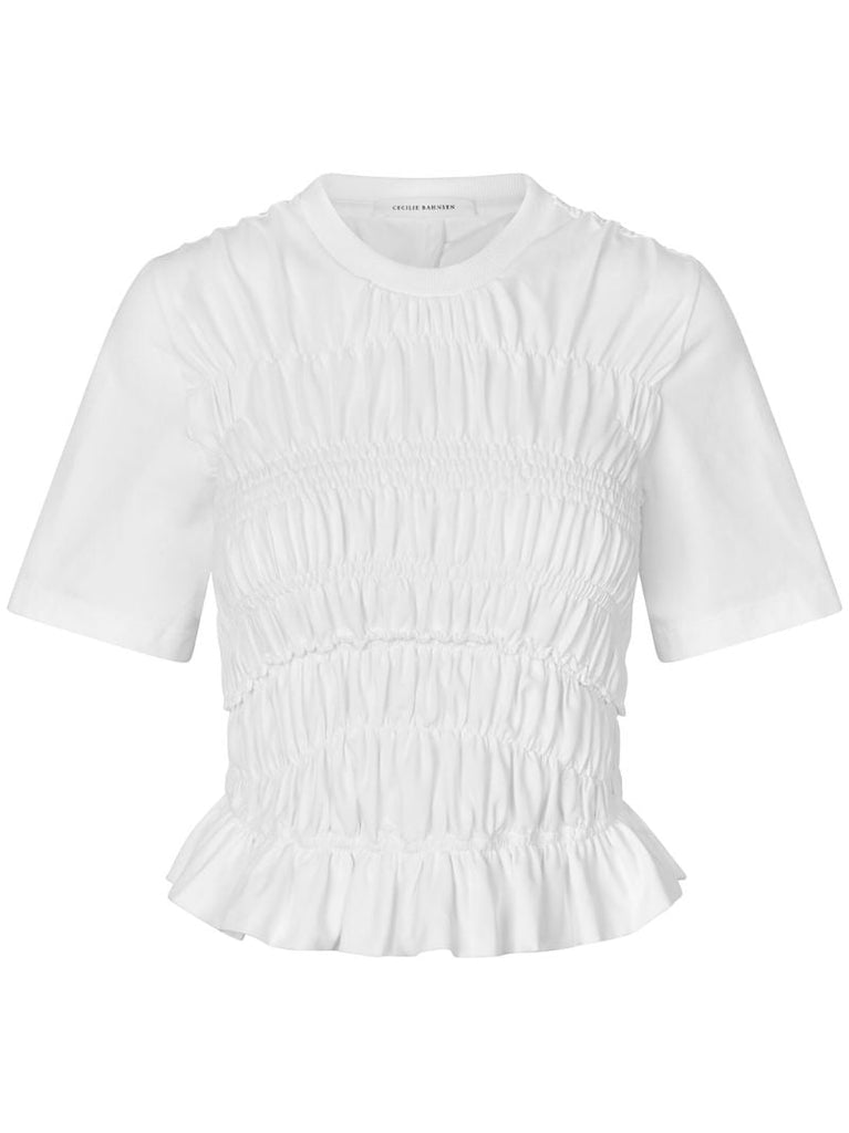White Oasis Smocked Cotton T-shirt