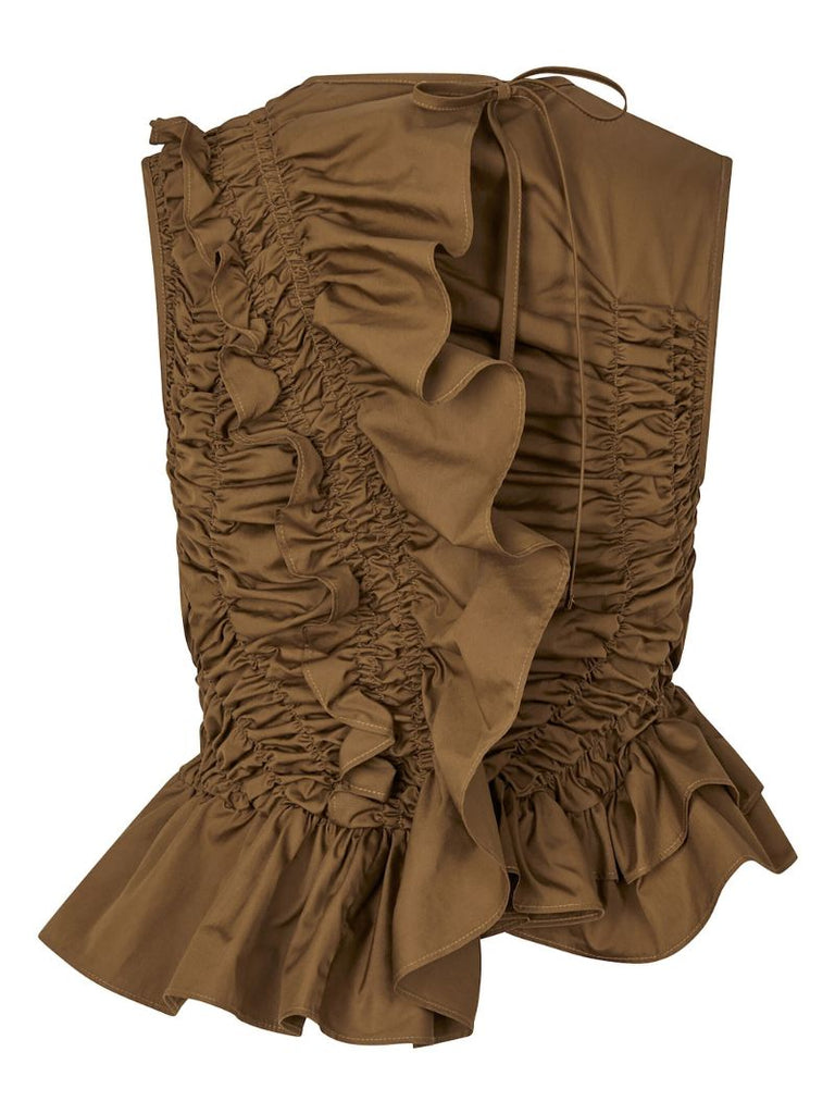Brown Geo Peplum Asymmetric Blouse