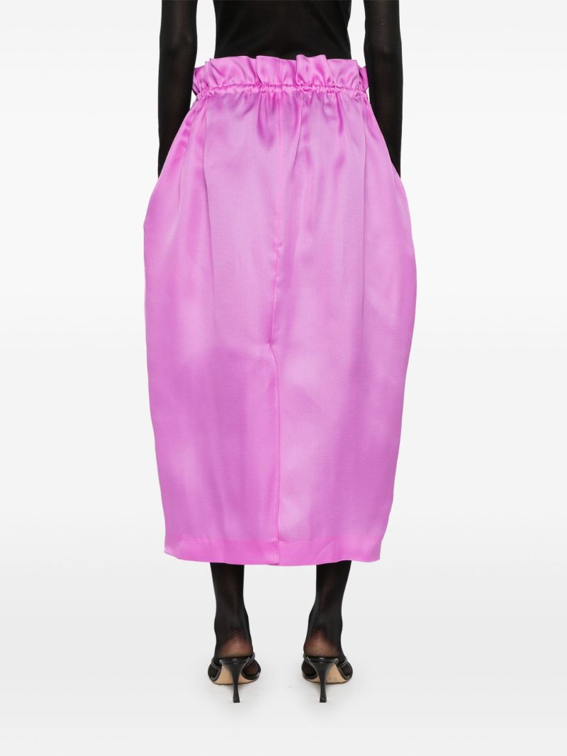Purple Paperbag-waist Silk Skirt