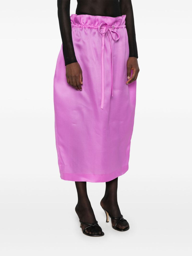 Purple Paperbag-waist Silk Skirt