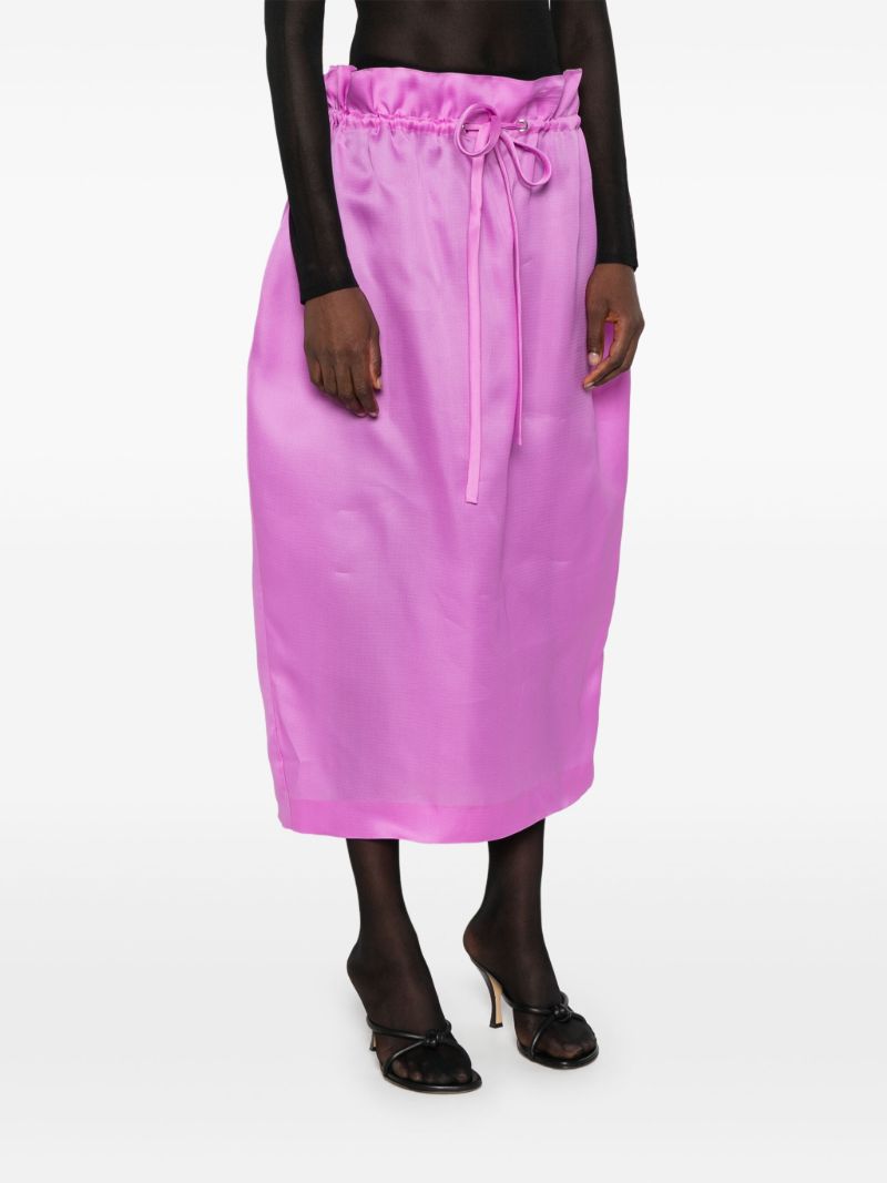Purple Paperbag-waist Silk Skirt