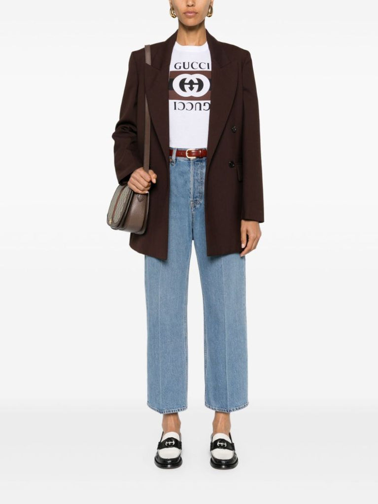 Blue Logo-appliquÃ_x0083_Â© Straight Cropped Jeans