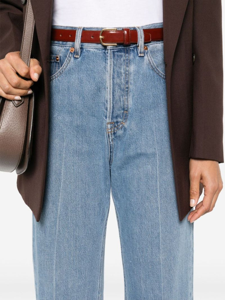 Blue Logo-appliquÃ_x0083_Â© Straight Cropped Jeans