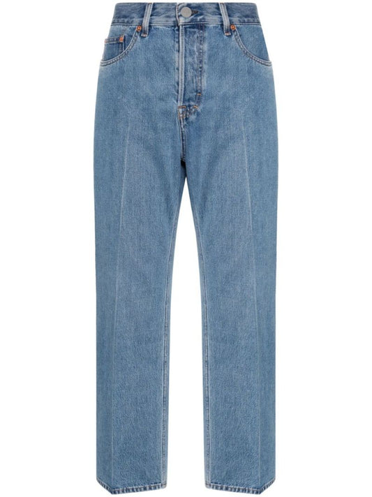 Blue Logo-appliquÃ_x0083_Â© Straight Cropped Jeans