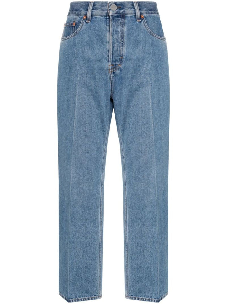 Blue Logo-appliquÃ_x0083_Â© Straight Cropped Jeans