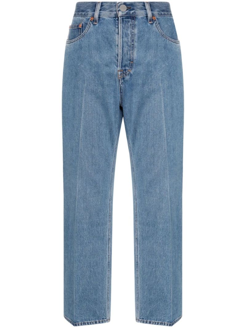 Blue Logo-appliquÃ_x0083_Â© Straight Cropped Jeans