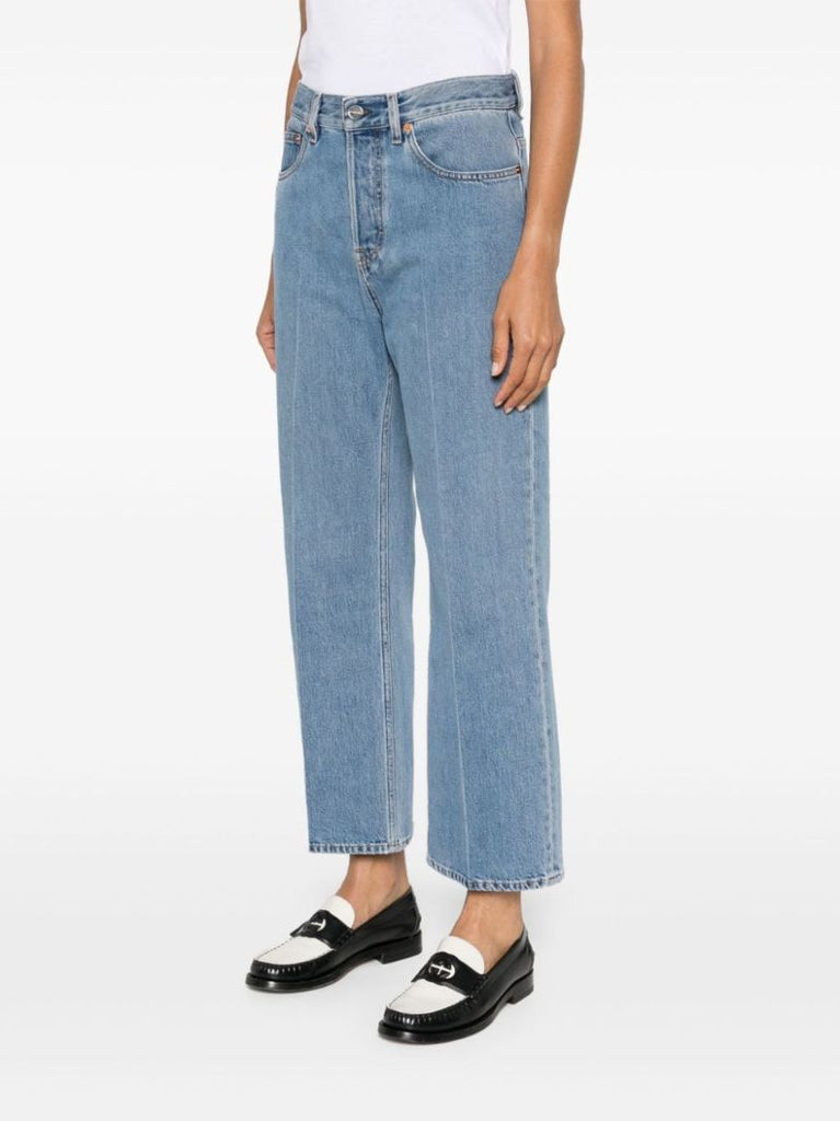 Blue Logo-appliquÃ_x0083_Â© Straight Cropped Jeans
