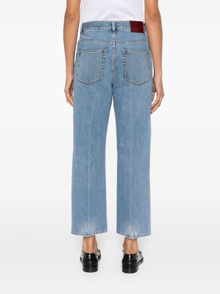 Blue Logo-appliquÃ_x0083_Â© Straight Cropped Jeans