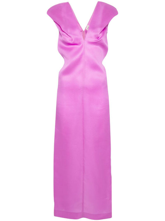 Purple V-neck Silk Dress