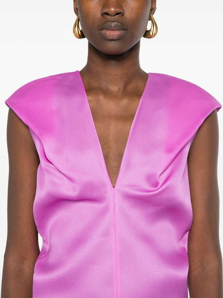 Purple V-neck Silk Dress