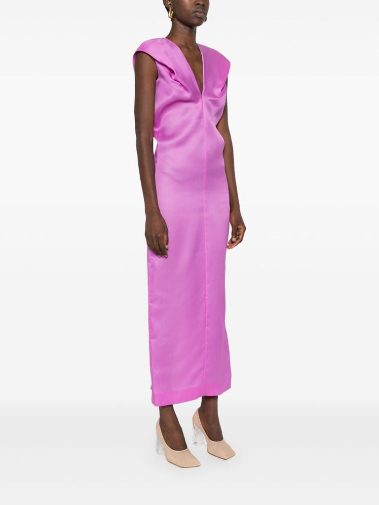Purple V-neck Silk Dress