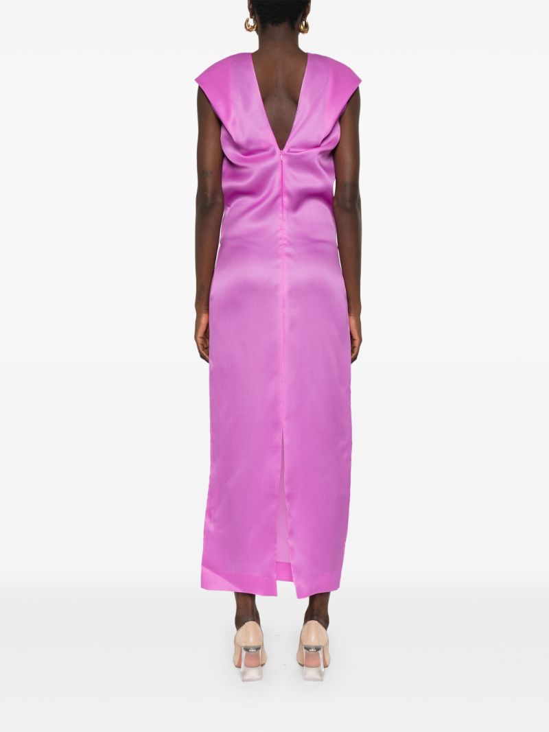 Purple V-neck Silk Dress