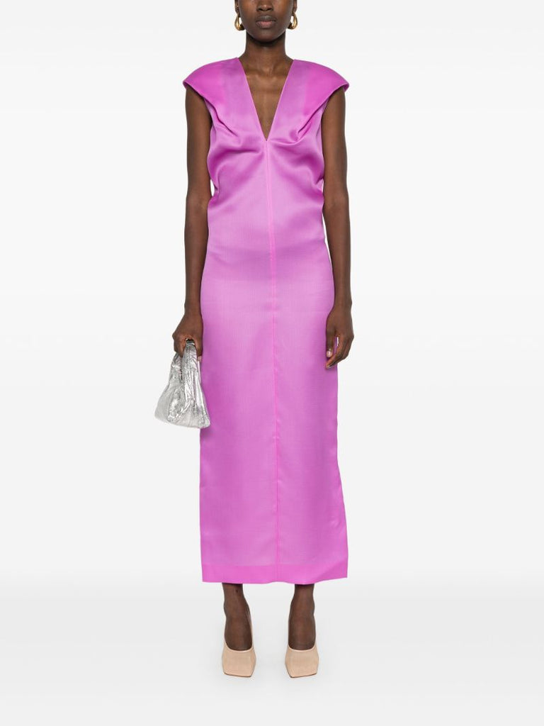 Purple V-neck Silk Dress