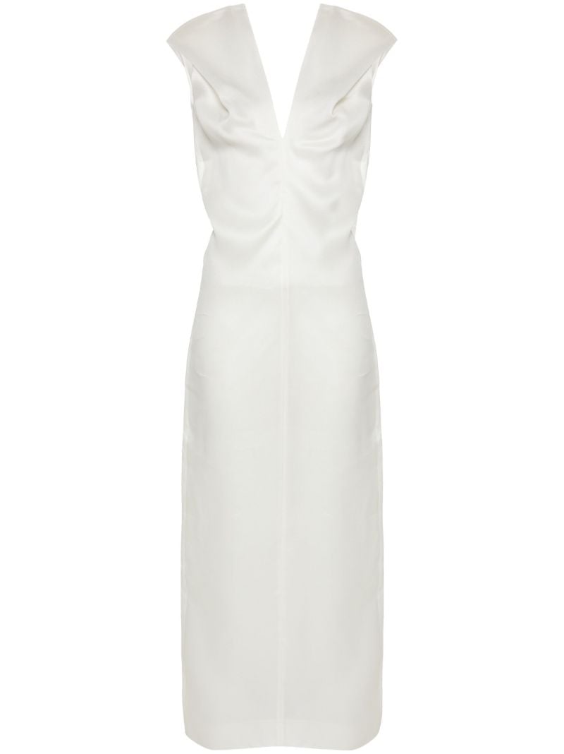 White V-neck Silk Dress