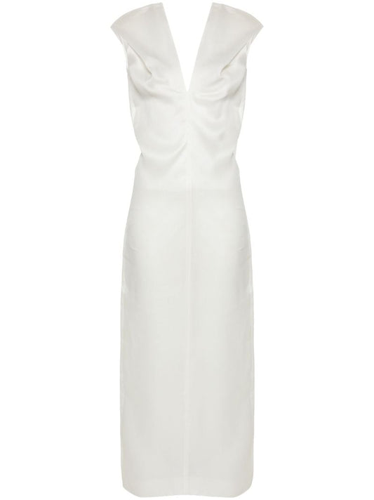 White V-neck Silk Dress