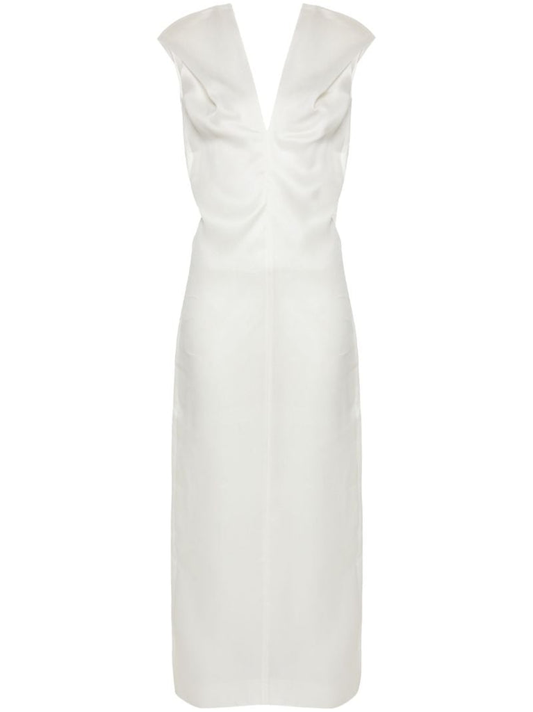 White V-neck Silk Dress