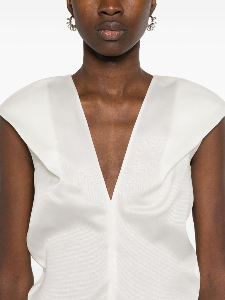 White V-neck Silk Dress