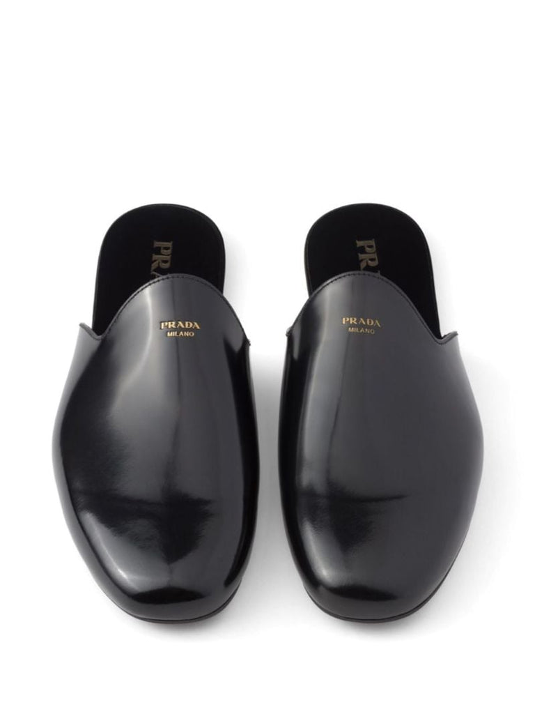 Black Logo-print Leather Mules