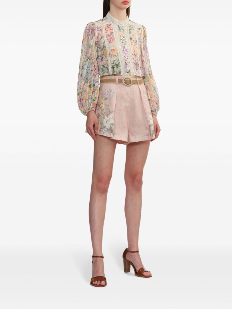 Pink Waverly Linen Mini Shorts