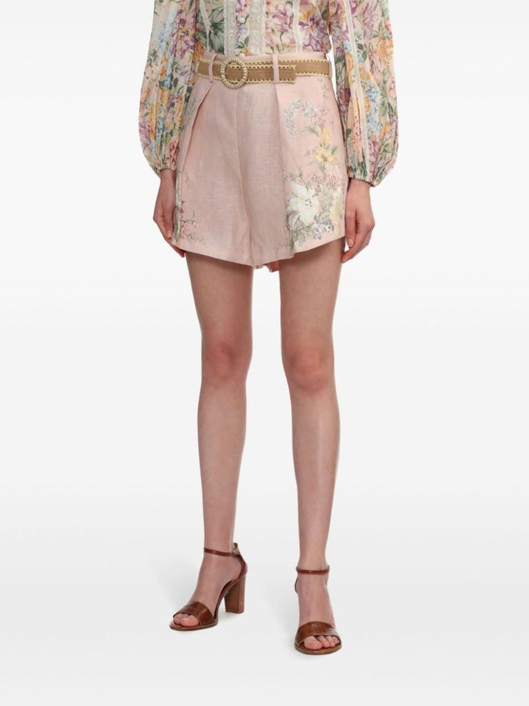 Pink Waverly Linen Mini Shorts