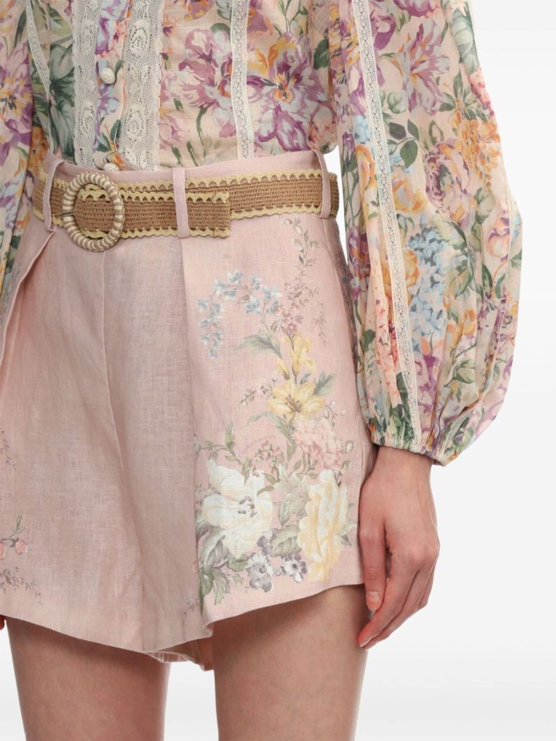 Pink Waverly Linen Mini Shorts