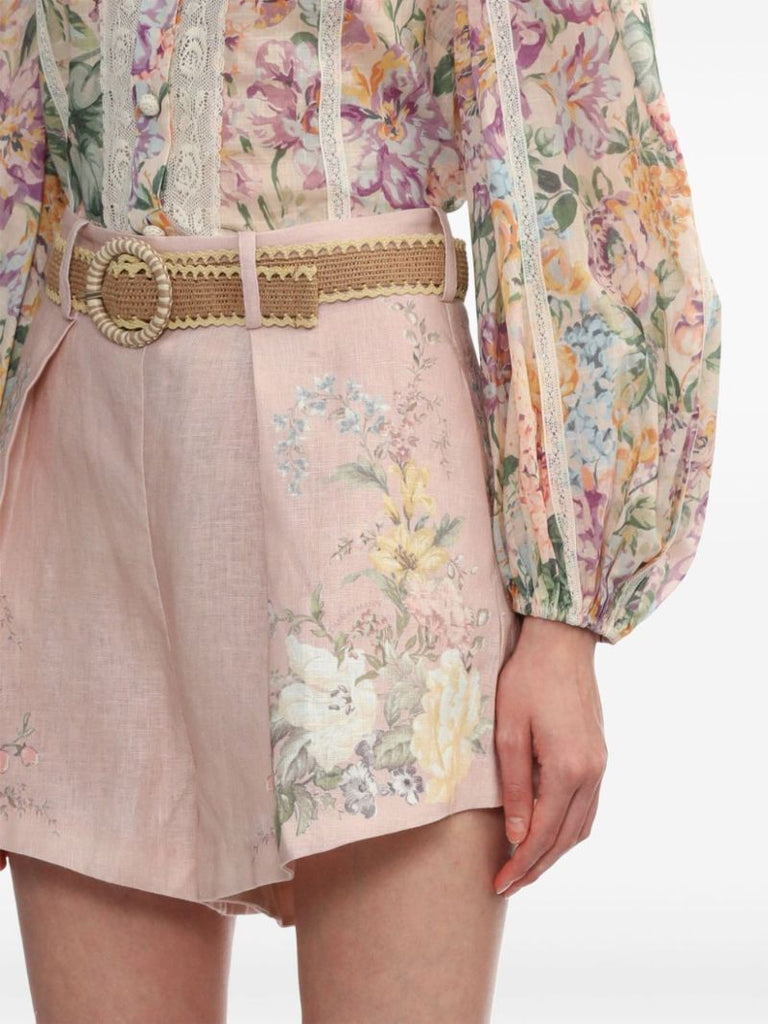 Pink Waverly Linen Mini Shorts
